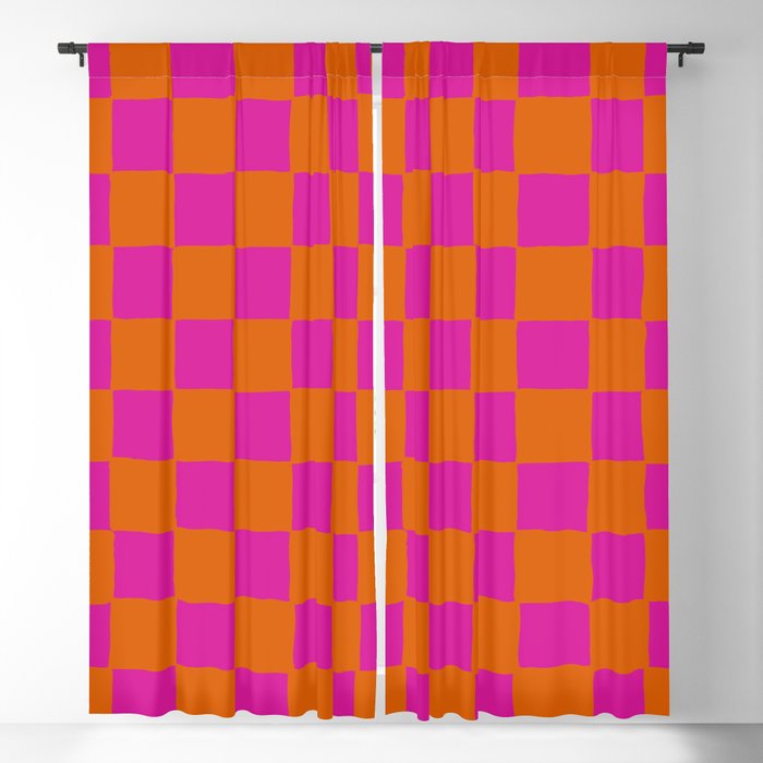 Bold Orange and Pink Checker Pattern Blackout Curtain