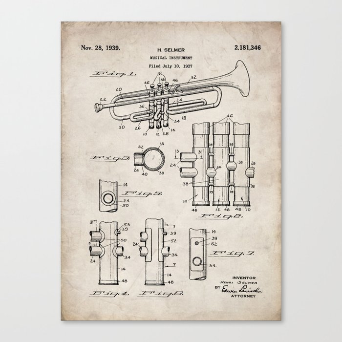 Selmer Trumpet Patent - Trumpet Art - Antique Canvas Print