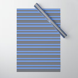 [ Thumbnail: Cornflower Blue and Dim Grey Colored Stripes Pattern Wrapping Paper ]