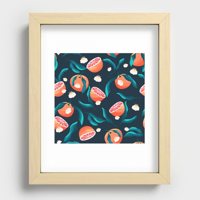 Seamless pattern with hand drawn oranges and floral elements VECTOR Recessed Framed Print