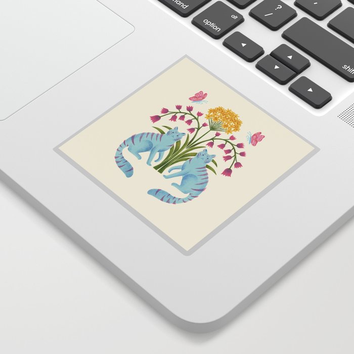 Fantastic Blue Cats & Flowers Sticker