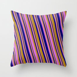 [ Thumbnail: Dark Goldenrod, Orchid, and Blue Colored Striped/Lined Pattern Throw Pillow ]