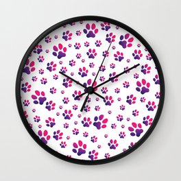 Blue And Pink Dog Paws Print Dog Lovers Pattern Wall Clock
