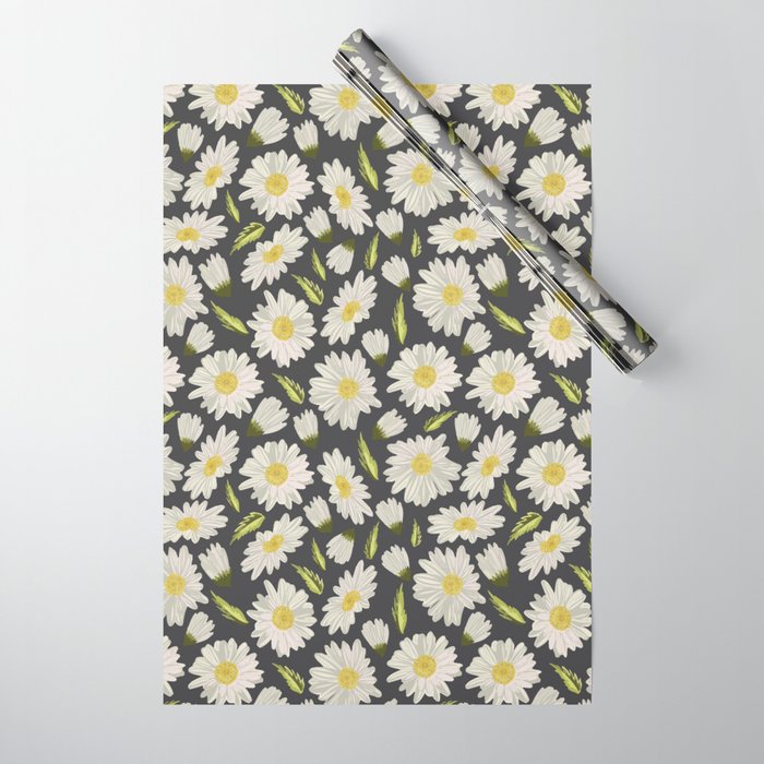 Daisies with dark grey background Wrapping Paper