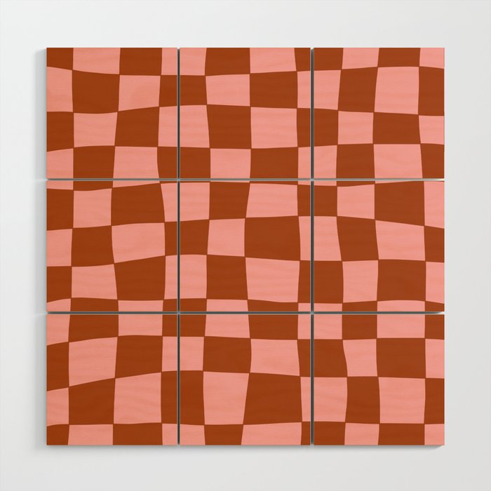 Hand Drawn Checkerboard Pattern (burnt orange/pink) Wood Wall Art