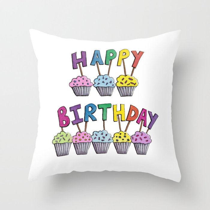 Happy Birthday Cupcakes Throw Pillow