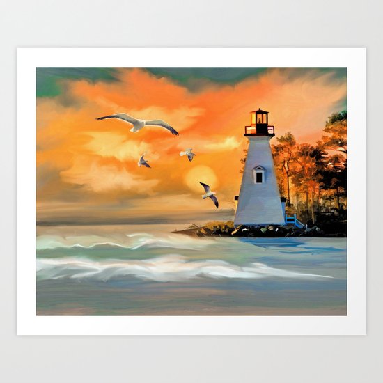 Sunset Lighthouse Art Print