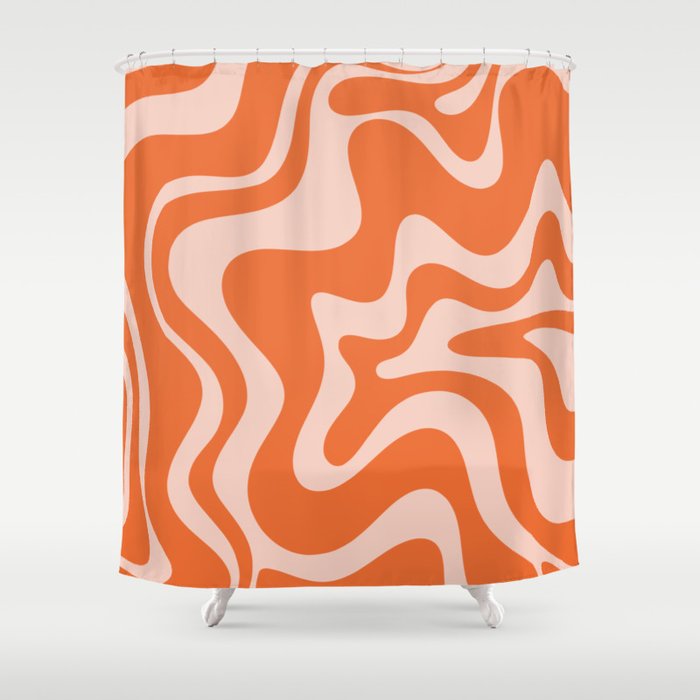 Retro Liquid Swirl Abstract Pattern in Orange and Pale Blush Pink Shower Curtain