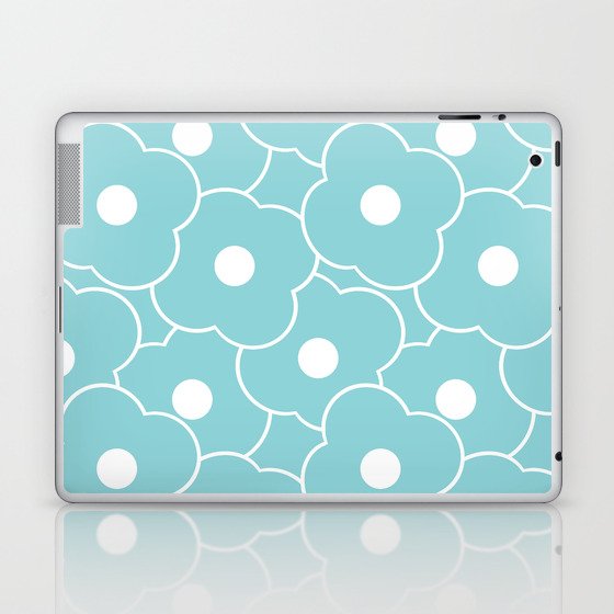 White Flowers on Robin's Egg Blue Background Pop-Art Pattern Laptop & iPad Skin