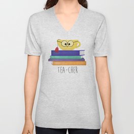 Teacher (Tea Cup And Books) V Neck T Shirt