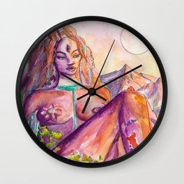 One With Nature - Mountain Goddess Watercolor Wall Clock