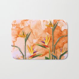 Birds of Paradise in Bloom Bath Mat | Exotic, Floral, Garden, Canvas, Collage, Painting, Rainforest, Jungle, Wild, Graphicdesign 