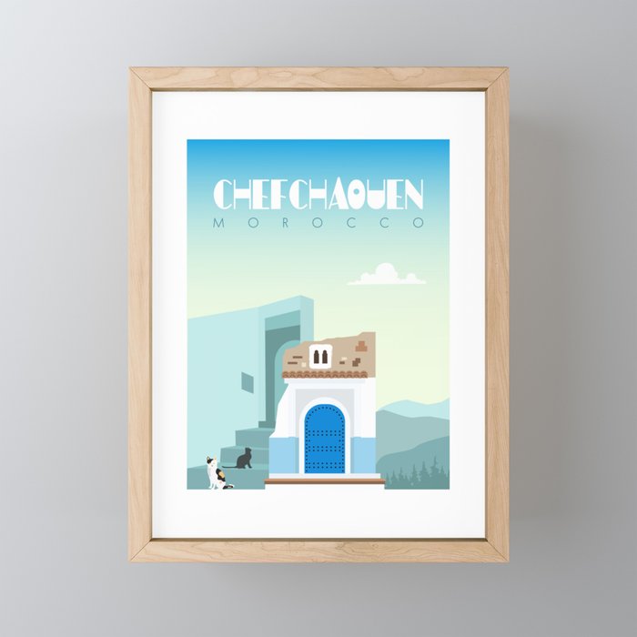 Chefchaouen city Poster, Morocco travel poster, morocco landmark, Visit morocco Framed Mini Art Print