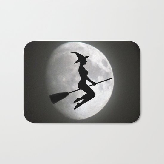 Witch On a Broom Against the Moon Bath Mat