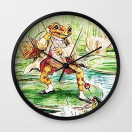 “Jeremy Fisher Catches a Fish” by Beatrix Potter Wall Clock | Animal, Fish, Tales, Adorable, Frog, Drawing, Fishing, Reptile, Amphibian, Lily Pad 
