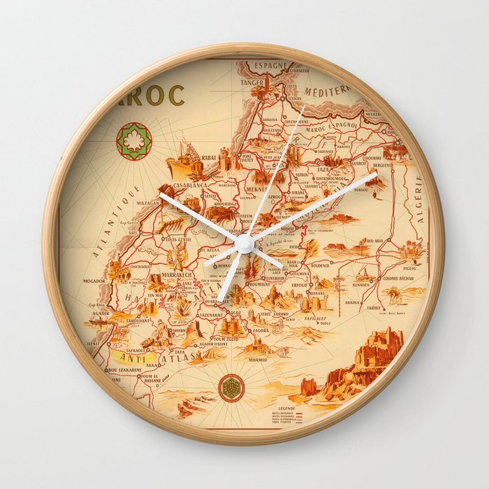 Map Of Morocco 1950 Wall Clock by Vintage Maps & Prints Society6