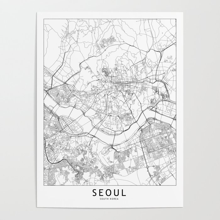 Seoul White Map Poster