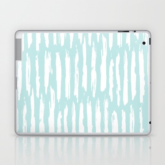 Vertical Dash Stripes White on Succulent Blue Laptop & iPad Skin