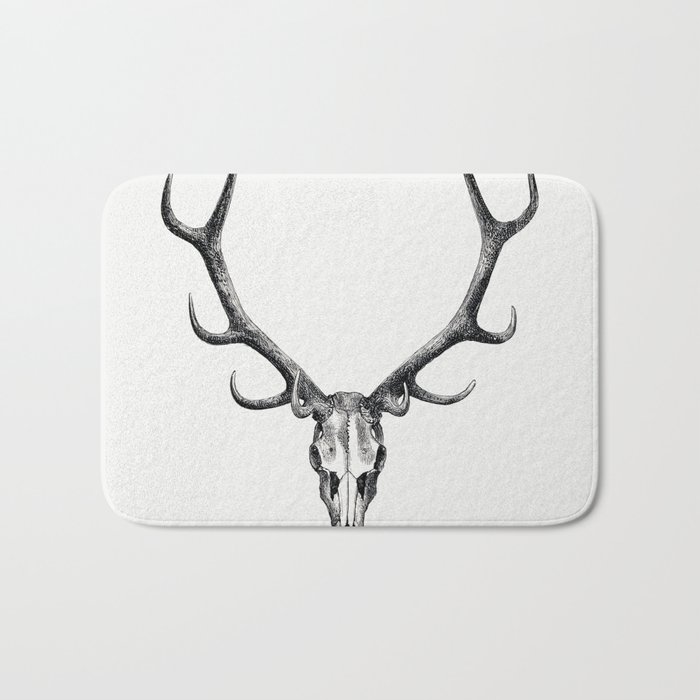 Stag skull drawing, The Great and Small Game of India Bath Mat