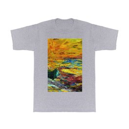Late Summer Beach Sunset with waves and boat landscape painting by Emil Nolde T Shirt
