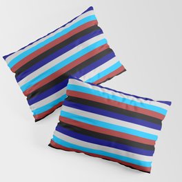 [ Thumbnail: Eyecatching Light Grey, Deep Sky Blue, Brown, Black & Blue Colored Lined Pattern Pillow Sham ]