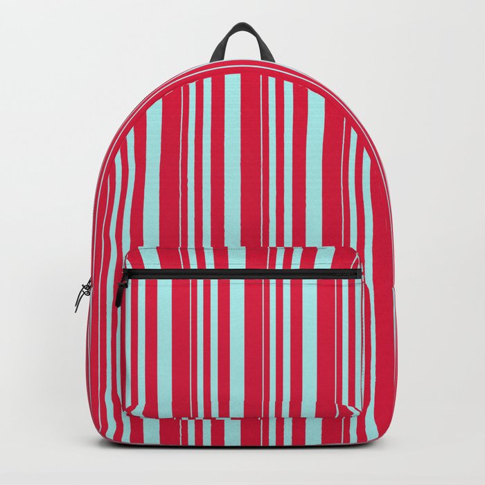 Turquoise & Crimson Colored Stripes/Lines Pattern Backpack