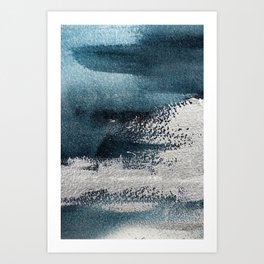 Modern Abstract Painting silver acrylic and navy blue watercolor  Art Print