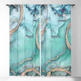 Inkt Texture Colorful Painting Gold And Mint Turquoise Blackout Curtain