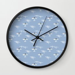 Robin airplanes and gliders fly in the sky. Serene and cute pattern. Wall Clock