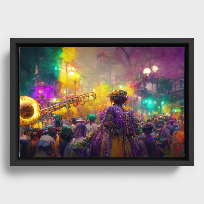 Vibrant Surreal Scene in New Orleans Framed Canvas
