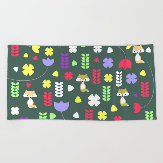 Foxes, flowers and more Beach Towel