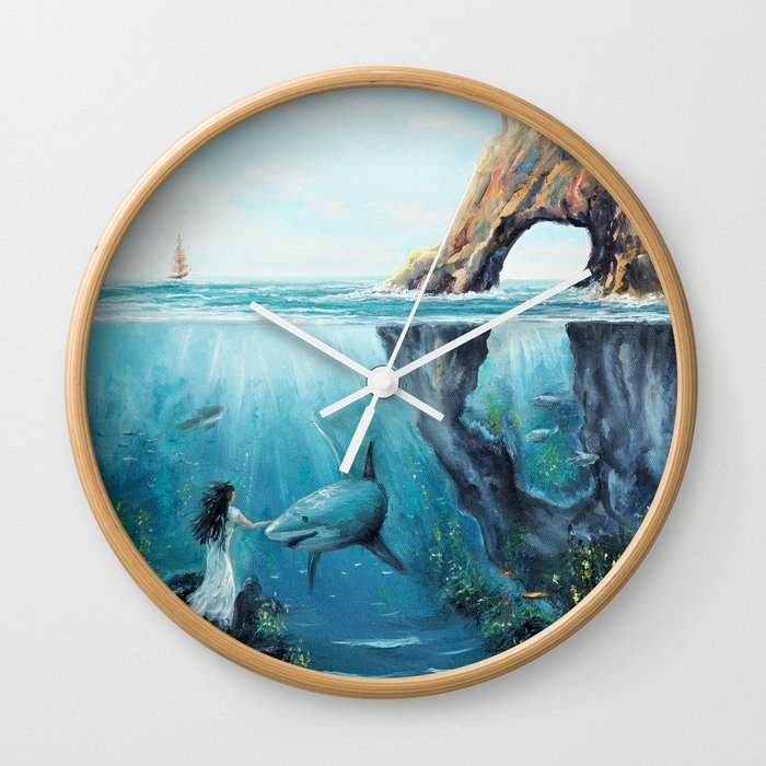 Surreal Ocean Dream 'Fairy Girl and the Shark' Wall Clock