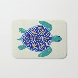 Sea Turtle Bath Mat | Red, Pattern, Sealife, Illustration, Coral, Gold, Pink, Sea, Classicblue, Curated 
