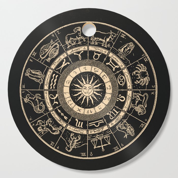 Vintage Zodiac & Astrology Chart | Charcoal & Gold Cutting Board