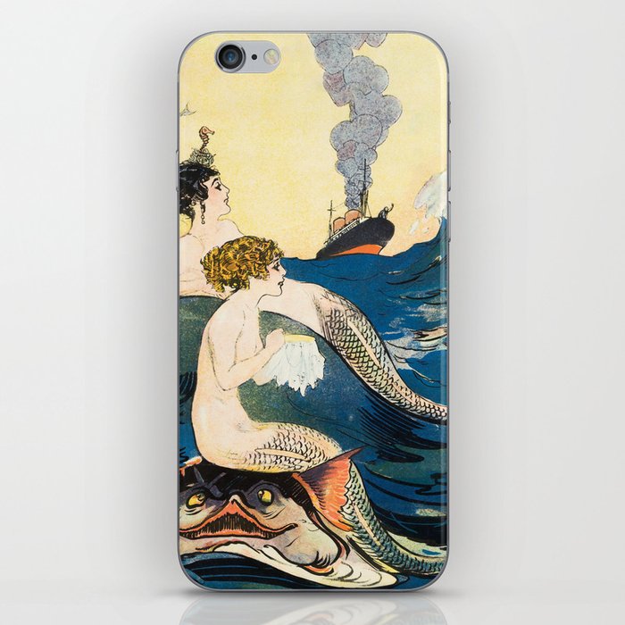 Mermaids, Ocean, Liner, Ship, Sea, Fantasy, Mystical. Vintage. Retro. Illustration.  iPhone Skin