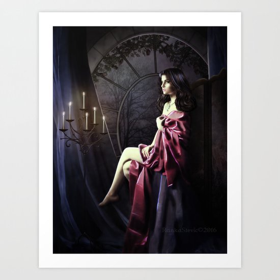 Beauty in red drape Art Print