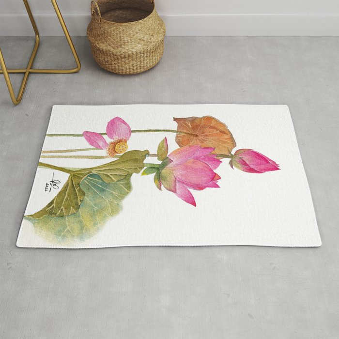 Lotus in Watercolor #2 Rug