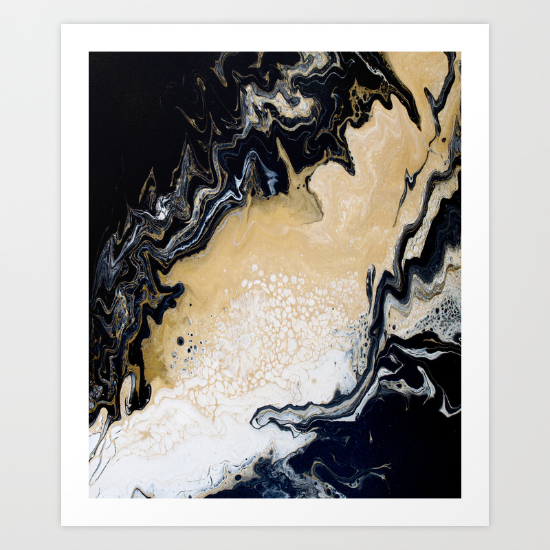 Black Gold Acrylic Pour Painting Art Print By Bethanyjoydesign
