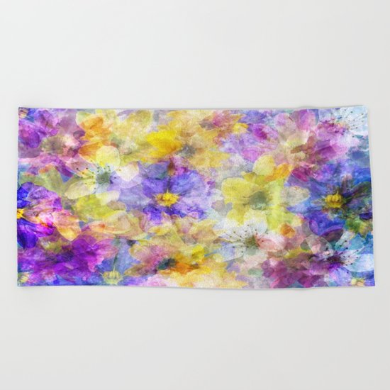 Multicolor Painterly Floral Abstract Beach Towel