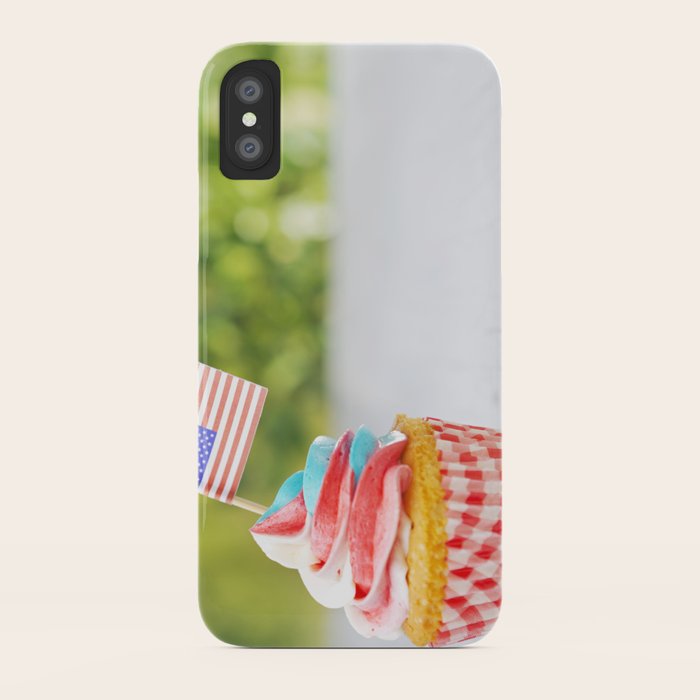 Cupcake With Red White And Blue Frosting American Flags On Outdoor Table IPhone Case Cupcake With Red White And Blue Frosting American Flags On Outdoor Table IPhone Case