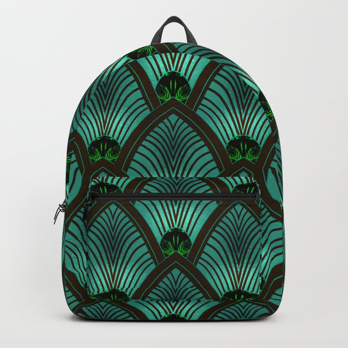 Art Deco Sunburst Fan in Metallic Green Backpack