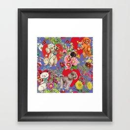 Poodle Dogs & Cats Celebrate Love with Flowers - Veri Peri  Framed Art Print