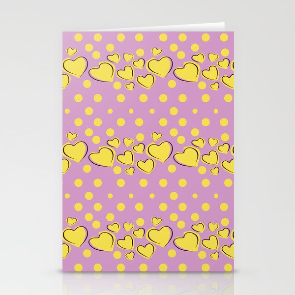 Orchid Pink And Yellow Heart Polka Dots,Pink And Yellow Heart Pattern,Pink And Yellow Polka Dot Back Ground,Pink And Yellow Abstract,Pink And Yellow Valentines Heart Pattern. Stationery Cards