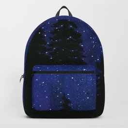 Twinkle, Twinkle, Stars Night Sky Painting Backpack | Forestsilhouette, Originalart, Twinkletwinkle, Originalpainting, Silhouettes, Bluepurpleindigo, Forest, Stars, Watercolorart, Evergreentrees 