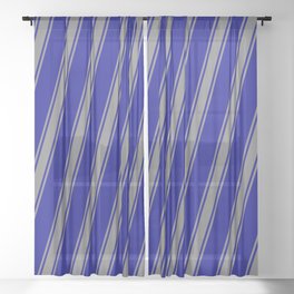 [ Thumbnail: Dark Blue & Grey Colored Striped Pattern Sheer Curtain ]