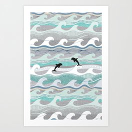 dolphins and waves Art Print