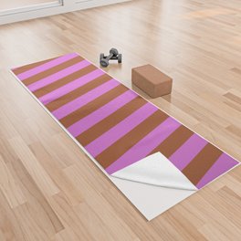 [ Thumbnail: Orchid and Sienna Colored Stripes/Lines Pattern Yoga Towel ]