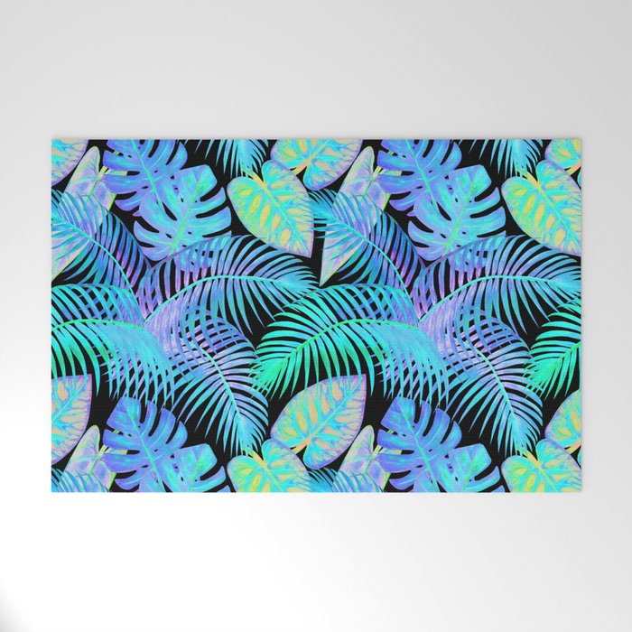 Tropical Fluorescent Palm Leaves Welcome Mat