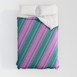 [ Thumbnail: Orchid and Teal Colored Stripes/Lines Pattern Comforter ]