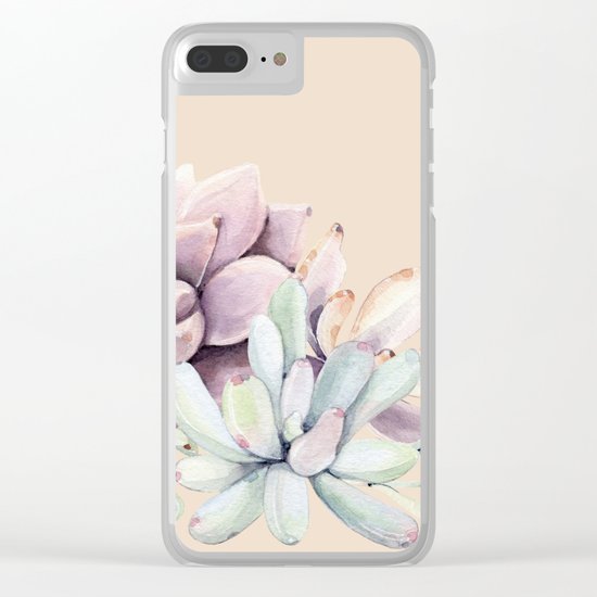 Trendy Apricot + Mint Succulents Clear iPhone Case